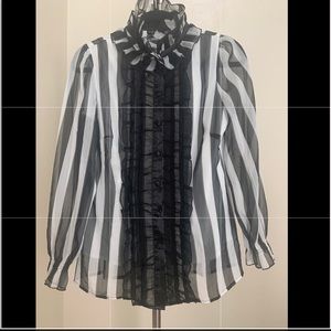 Black and white stripe Victorian style blouse